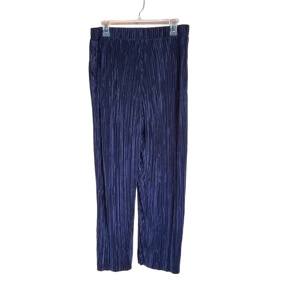 H by Halston Womens Two-Piece Navy Blue Micro Pleat Lounge Pants Set Size Medium - Picture 7 of 9